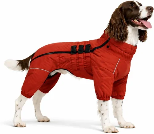 Vista 32 de Abrigo cálido para perros de doble capa, chaleco para perros, 4 patas cubiertas, resistente al viento, impermeable, reflectante, gris XS - L