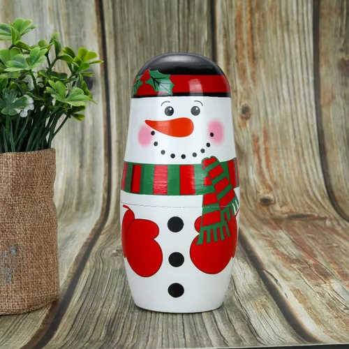 Vista 7 de 5 muñecas de anidación rusas de madera hechas a mano, muñecos de nieve para anidar, muñecas Matryoshka para regalo de cumpleaños de Navidad