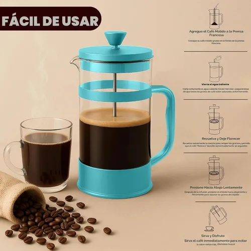 Vista 4 de Utopia Kitchen French Press - Cafetera de café expreso y té con filtros triples, émbolo de acero inoxidable y vidrio de borosilicato resistente al