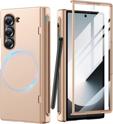Vista 12 de MAKAVO Funda para Samsung Galaxy Z Fold 3 5G con protección de bisagra, protector de pantalla de vidrio templado integrado, ajuste delgado 3D Negro