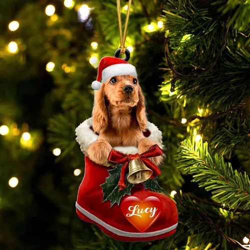 Vista 21 de Adorno de Navidad de perro afgano en bota de Papá Noel, adorno de nombre de perro personalizado, regalo para amante de los perros, decoración