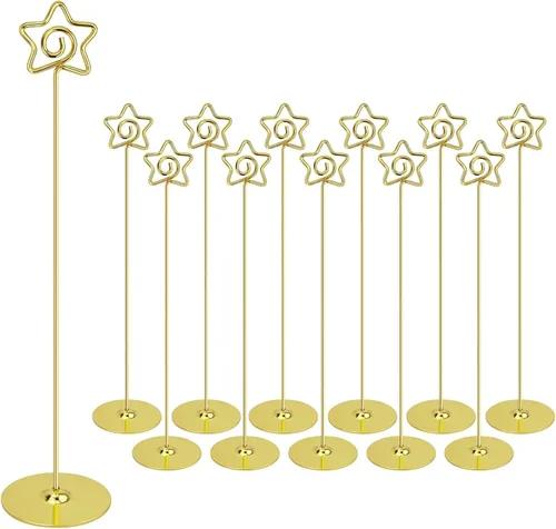 Vista 13 de Urban Deco Paquete de 16 soportes para números de mesa de 12 pulgadas, tarjeteros de metal para mesa, soportes para fotos para mesas, soporte