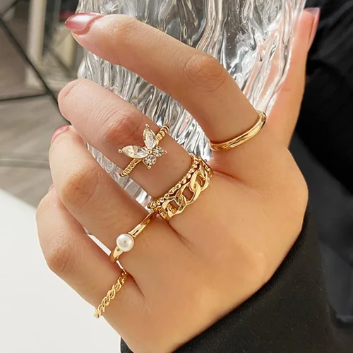 Vista 3 de Juego de 68 anillos para nudillos dorados para mujeres y niñas apilables bohemios para articulación media de cristal tallado plateados con orificios