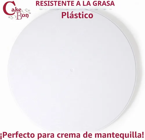 Vista 4 de Cakebon Tableros para tartas de plástico, tambores blancos de 8 pulgadas, paquete de 1 unidad, redondo profesional para tartas