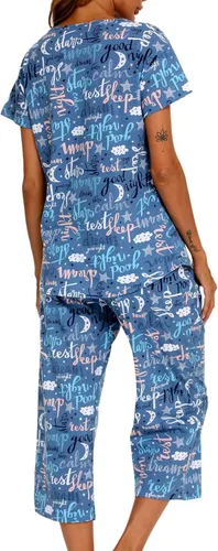 Vista 6 de ENJOYNIGHT - Conjunto de pijama para mujer, ropa de dormir de algodón con camiseta y pantalones capri, lindos pijamas