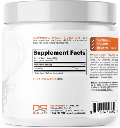 Vista 2 de Polvo de L-citrulina 3000mg Bucked Up, Esenciales (100 porciones)