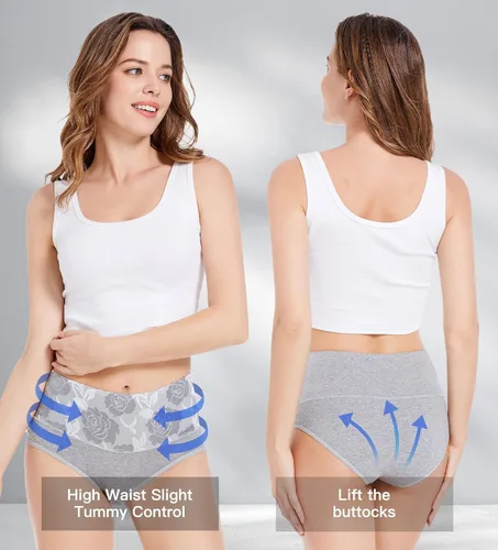 Vista 4 de HAVVIS Bragas Ropa Interior de Mujer de Algodón Cintura Alta Control Abdominal Panties Rosa Jacquard para Damas Multipack