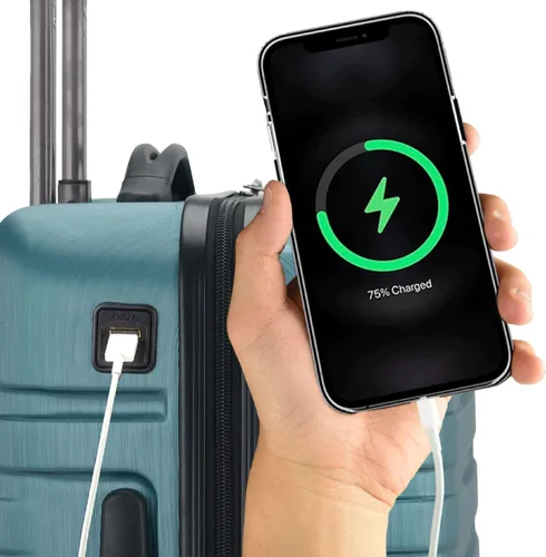Vista 5 de U.S. Traveler Boren - Maleta de viaje de policarbonato resistente con 8 ruedas giratorias, asa de aluminio