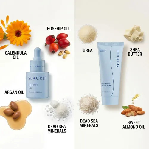 Vista 3 de SEACRET Juego de pedicura del Mar Muerto, kit de spa de pies en casa para talones agrietados y pies secos, kit de pedi de 4 piezas con crema