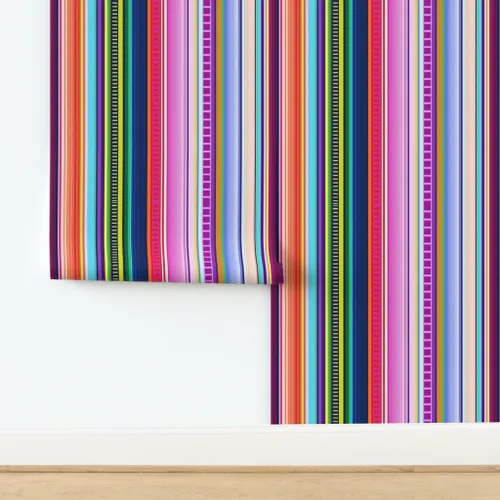 Vista 4 de Spoonflower Papel tapiz para despegar y pegar, diseño de rayas de serape, estilo mexicano, colorido y brillante, papel pintado extraíble