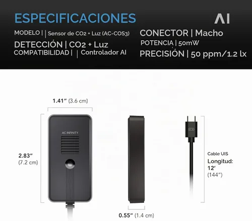 Vista 5 de AC Infinity Sensor de CO2 + Luz, Asiste Exclusivamente al Controlador AI+ de Manera Dinámica para Aprender y Gestionar el Equipo; El Seguimiento