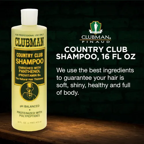 Vista 5 de Clubman Champú Country Club, enriquecido con pantenol, el espesante natural del cabello, pH equilibrado, proteinizado con polipéptidos, 16 onzas