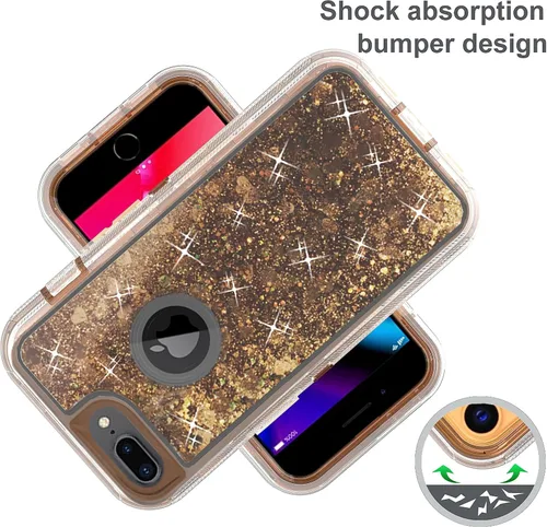 Vista 5 de Funda de teléfono para iPhone 6plus 6splus 7plus 8plus i 6/6s/7/8 Plus con protector de pantalla Bling Liquid Glitter Clear Hybrid Protective Cover