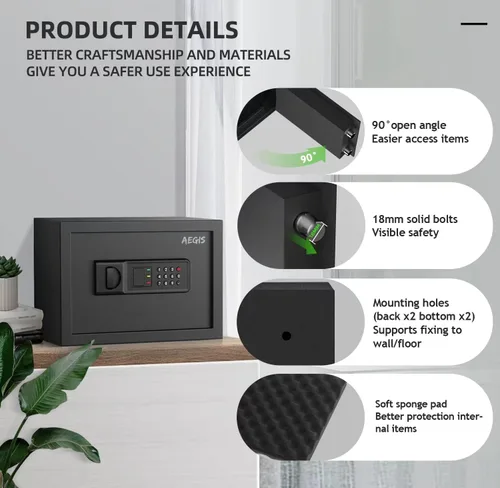 Vista 5 de Caja fuerte electrónica AEGIS de 0,8 pies cúbicos - Caja fuerte de seguridad con teclado digital para el hogar/oficina, caja de efectivo de acero