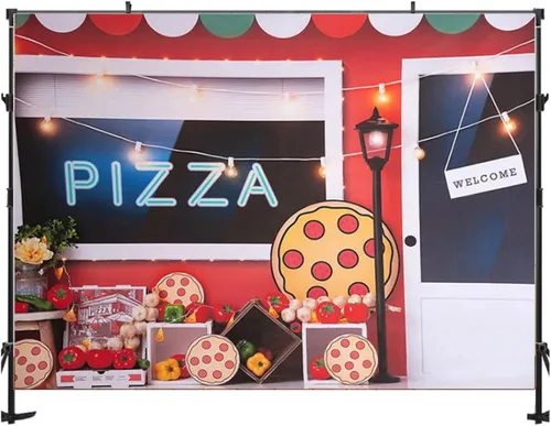 Vista 3 de Pizzería Fiesta de Cumpleaños Fondo de fotografía para niños, decoración de retratos, decoración de retratos, telón de fondo de vinilo para estudio
