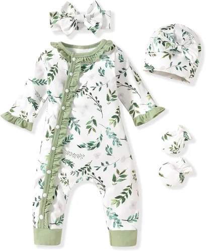 Vista 7 de Aalizzwell Mameluco para bebés niñas, traje de otoño invierno con accesorios Guepardo