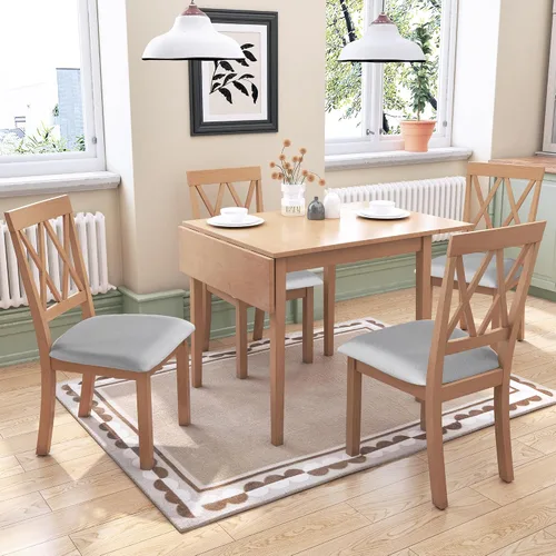 Vista 17 de Harper & Bright Designs Juego de mesa de comedor de madera de 3 piezas con 2 sillas con respaldo en X, juego de comedor de rincón de desayuno que