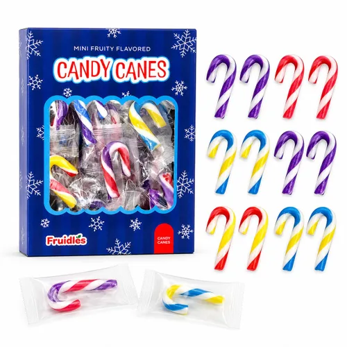 Vista 10 de Fruidles Paquete de 100 unidades de bastones de caramelo de Navidad, sabor afrutado multicolor, envueltos individualmente, 2 pulgadas