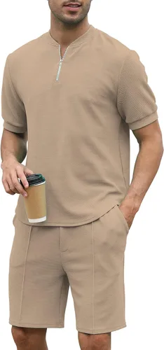 Vista 20 de FZNHQL Conjunto deportivo de moda para hombre, 2 piezas, casual, atlético, para correr, manga corta/larga, conjunto para hombre