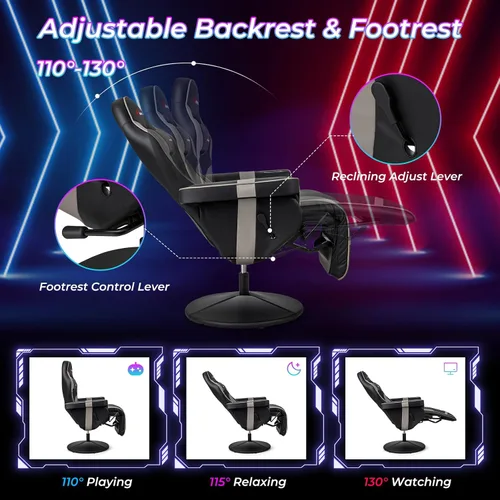 Vista 5 de Goplus - Silla gamer con masaje, altura ajustable, para videojuegos, con reposapiés retráctil, soporte para tazas, reposacabezas, silla giratoria