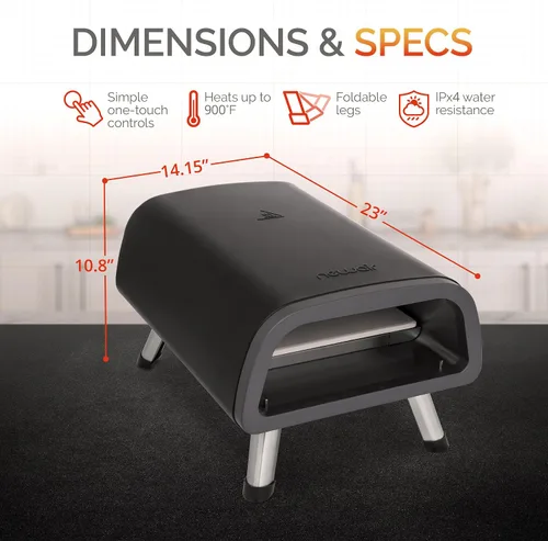 Vista 5 de Newair Horno eléctrico portátil de pizza de 12 pulgadas Máquina de pizza de encimera de 900 °F para uso en interiores y exteriores Elementos