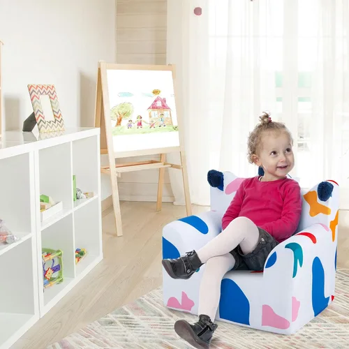 Vista 9 de HONEY JOY Sofá para niños pequeños, silla en forma de corona con almohada adicional, cómodos muebles de sala de juegos para niños con funda