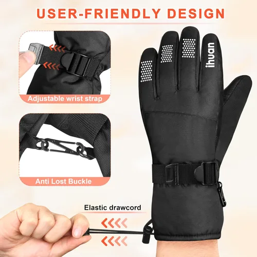 Vista 5 de ihuan Guantes de esquí impermeables para hombres y mujeres, guantes de nieve de invierno para clima frío, guantes de snowboard con dedos