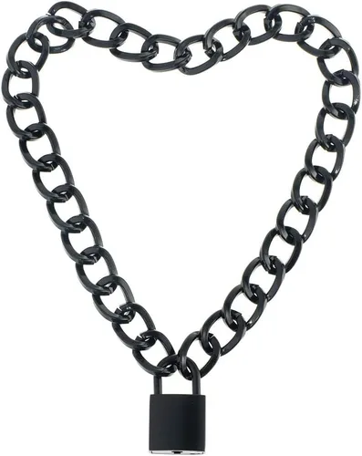 Vista 12 de Collar con candado de corazón, collar de metal con candado, gargantilla para hombres y mujeres con cerradura y llave A1