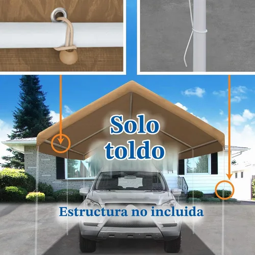 Vista 4 de BenefitUSA Canopy ONLY Toldo de repuesto de 10 x 20 pies, para exteriores, cubierta de lona con bolas elásticas (bronceado)
