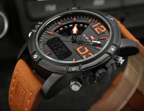 Vista 3 de Naviforce hombres moda deporte relojes hombres cuarzo analógico fecha reloj hombre cuero Militar impermeable reloj