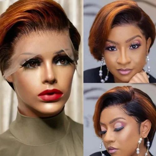 Vista 5 de Pelucas cortadas, peluca sintética corta de corte Bob de 6 pulgadas, lindas pelucas de cabello rizado sin encaje para mujeres negras, pelucas rubias