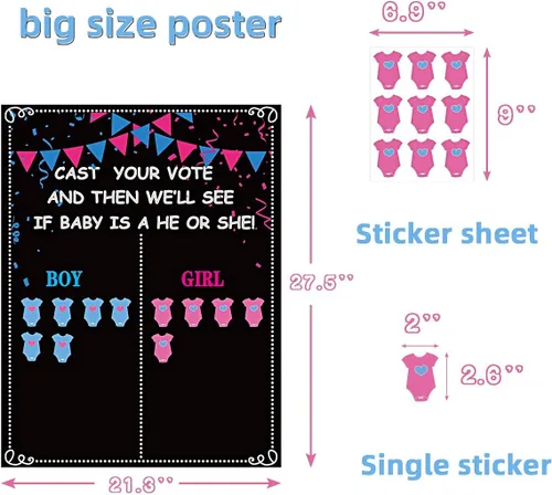 Vista 3 de MISS FANTASY Decoraciones de revelación de género – 54 juegos de revelación de género para votar ideas de revelación de género para niños o niñas