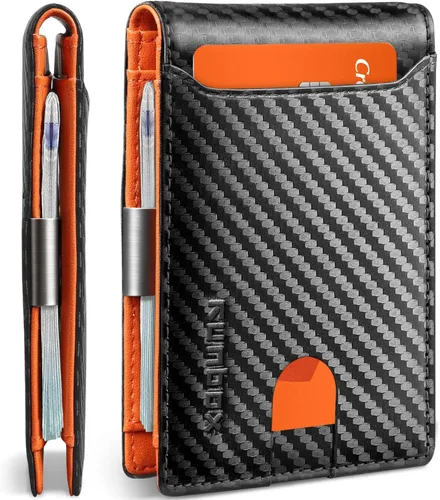 Vista 177 de RUNBOX - Carteras delgadas para hombre, cartera de piel con pinza para el dinero, cartera de bolsillo frontal con bloqueo RFID, tarjetero