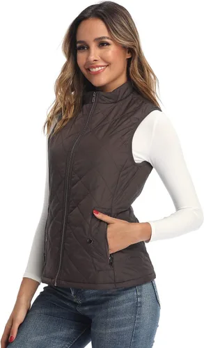 Vista 3 de Chaleco para exteriores de mujer, chaleco acolchado ligero con cremallera y cuello alto.