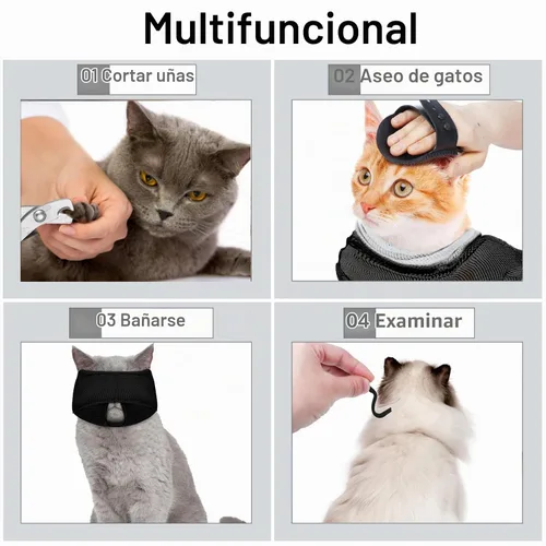 Vista 4 de Bolsa de baño para gatos, 10 piezas, kit de aseo para ducha de gato, gris y negro