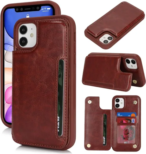 Vista 11 de iCoverCase Compatible con iPhone 11 Funda con Portador de Tarjetas, Funda de Teléfono Tipo Billetera para Mujeres Hombres Bloqueo RFID Funda Beige