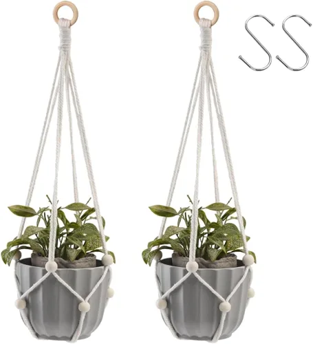 Vista 13 de Artilady Maceta Colgante Negra para Plantas de Interior Colgador de Plantas de Macramé Soporte Colgante Grande para Plantas con Cuentas Ajustables