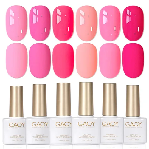 Vista 9 de GAOY - Juego de 6 esmaltes de uñas en gel de color rojo borgoña, incluido el kit de esmaltes en gel de color rojo vino cereza oscuro con luz