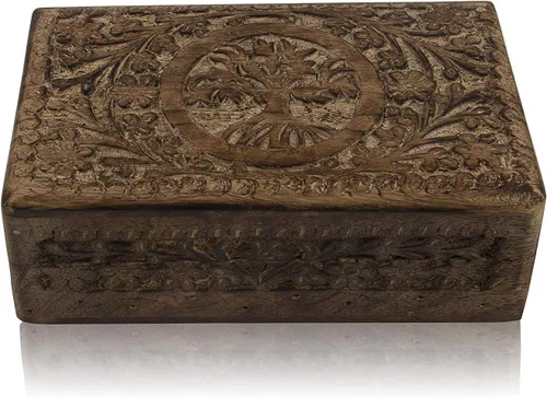 Vista 4 de Grandes ideas de regalo de cumpleaños, caja de joyería decorativa hecha a mano con árbol de la vida, caja del tesoro, organizador de joyas, caja