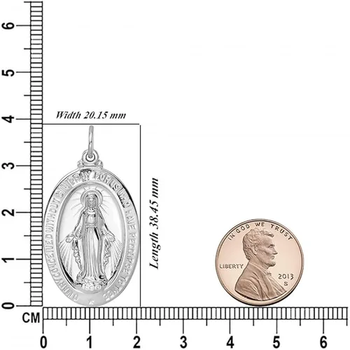 Vista 3 de Auriga Fine Jewelry Colgante de plata de ley 925 chapado en rodio sólido de medalla milagrosa (L-1.514in, W-0.793in), regalo para mujer, Metal, No