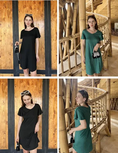 Vista 3 de Ekouaer - Pack de 2 camisones de manga corta para mujer, cómodos y suaves, pijama estilo vestido para dormir