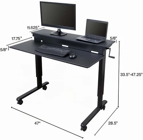 Vista 3 de DESK STORE - Escritorio para computadora ajustable para estar sentado o parado Marco negro/parte superior negra