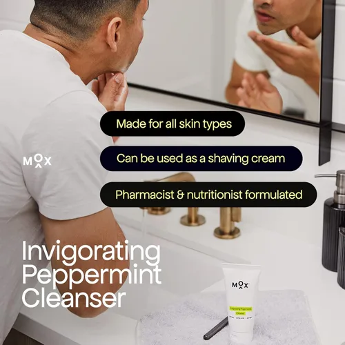 Vista 5 de Mox Limpiador facial hidratante de menta para el cuidado de la piel, tamaño de viaje (0.75 onzas), lavado facial exfoliante diario Desatasca