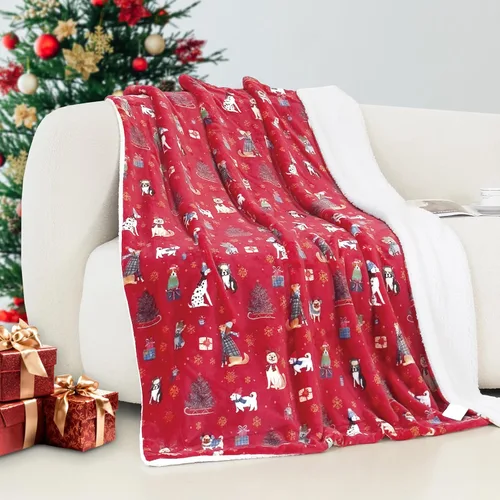 Vista 22 de Elegant Comfort - Manta reversible y ultra suave de franela con forro polar - Manta de sherpa navideña de invierno - Ligera, suave y acogedora
