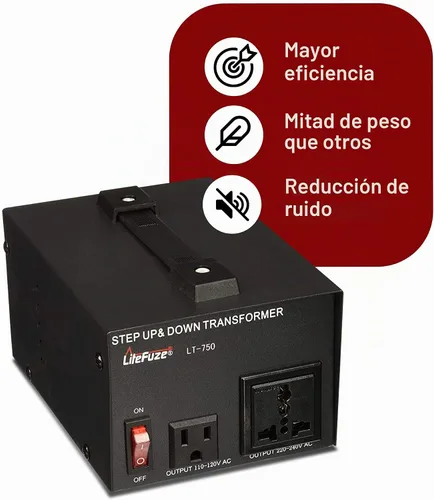 Vista 3 de LiteFuze 750 W Transformador convertidor de voltaje Step Up/Down - 110 V a 220 V / 220 V a 110 V Convertidor de potencia - Cable completamente