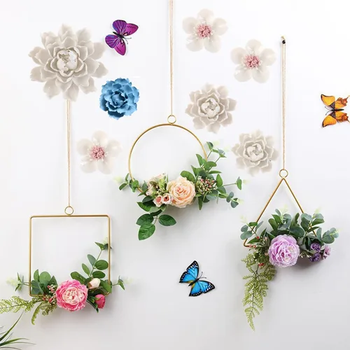 Vista 3 de Flor artificial de peonía de cerámica para decoración de pared, hecha a mano, arte 3D para sala de estar, hogar, pasillo, dormitorio, cocina