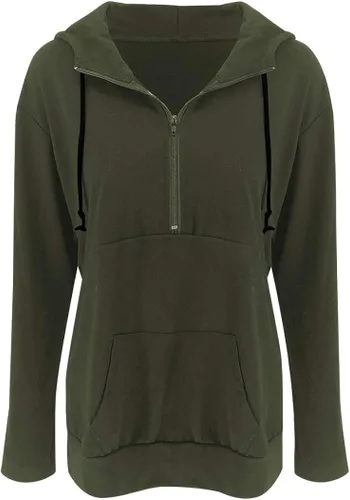Vista 4 de Fallorchid Sudaderas con capucha de manga larga para mujer, con cremallera de un cuarto, con bolsillo