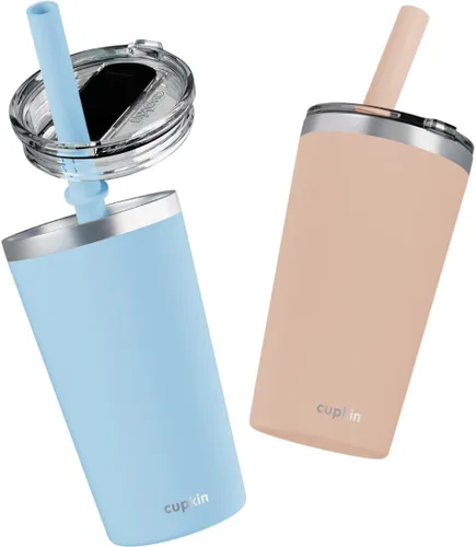 Vista 43 de CUPKIN - Taza apilable de acero inoxidable para niños, taza para batidos, tazas aisladas con recubrimiento en polvo, tapa libre de BPA y pajilla
