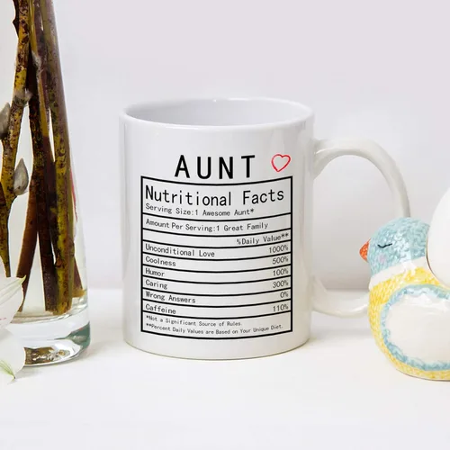 Vista 5 de Auntie Nutrition Facts - Taza de café de 11 onzas, caja de regalo para tía, tía de sobrino, sobrina, día de la madre, regalos de cumpleaños