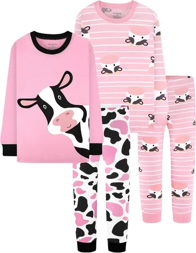 Vista 10 de DAUGHTER QUEEN Pijama de algodón para niñas de 4 piezas, talla 18 meses-12 años